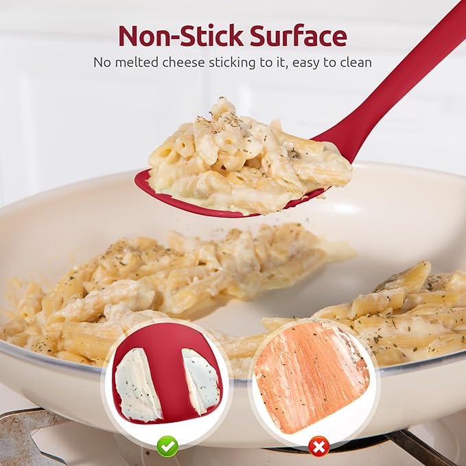 U-Taste 600쨘F Heat Resistant Wok Spatula: 13.76" Long, 3.63" Wide Silicone Cooking Utensils with Flexible Edge & Sturdy Core, for Kitchen Stir Fry, Serving, Scoop, in Non-Stick Pan, Carbon Steel (Red)