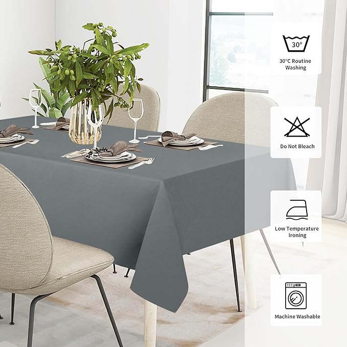 Easy-Going Faux Linen Waterproof Spill-Proof Tablecloth Stain Resistant Rectangle Table Cloth Wrinkle Free Decorative Fabric for Kitchen, Dining, Party, Weddings, Restaurants (60x120 in, Dark Grey)
