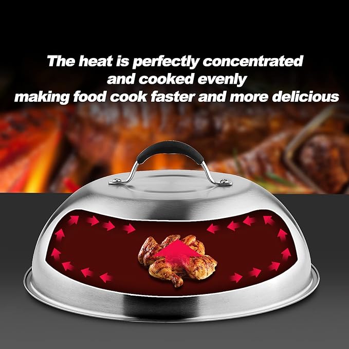 only fire Chesse Melting Dome,9 Inch &12 Inch Heavy Duty Round Basting Steam Cover,Stainless Steel Griddle Accessories for Flat Top Griddle Grill Indoor or Outdoor,2PCS,Dishwasher Safe