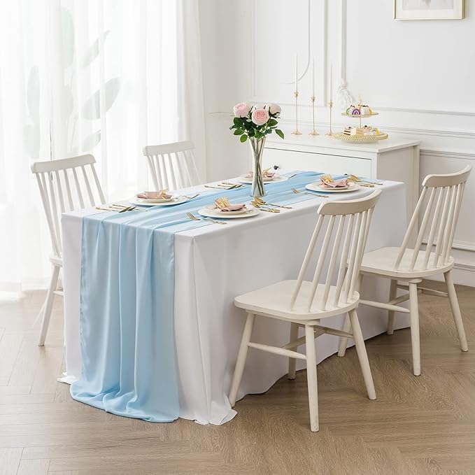flohar 6Pack 9ft Chiffon Table Runner 14x108 Inch Sheer Romantic Table Runner for Wedding Birthday Party Bridal Shower Outdoor Decoration-Blue Mist