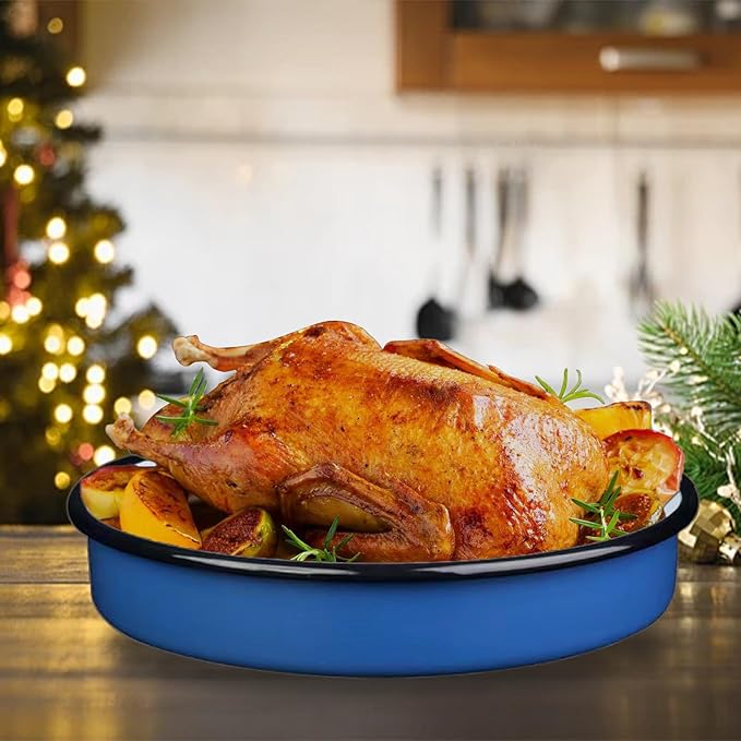 3-Pack Enamel Roasting & Baking Pan Set 10/12/14 Inch Round Deep Cake Pans for Turkey Pizza Casseroles Desserts Oven & Dishwasher High Temperature Resistance Baking Dishes Gifts for Mom Wife Christmas