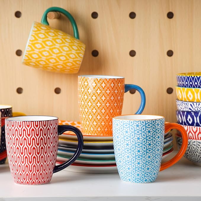 Selamica Ceramic Coffee Mugs Set of 4, 16 OZ Coffee Mug with Handle, Large Coffee Cups for Cappuccino, Tea, Mocha, Cocoa, Dishwasher Microwave Safe, Assorted Colors