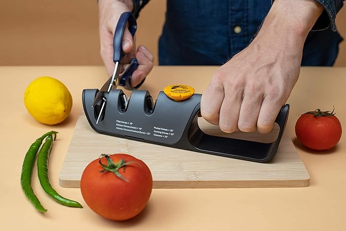 RazorSharp??Knife Sharpener With Adjustable Angle Guide ??Diamond-Coated Ceramic Sharpening Stones for All Knives Including Precision Kitchen, Professional, Chef's Knives ??Non-Slip Rubber Edge Grip