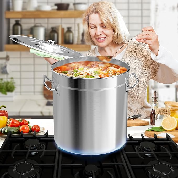 36-Quart Stainless Steel Seafood Boil Pot with Lid,Crab, Lobster, Shrimp Boil Stock with Strainer, Turkey Fryer Pot, Stock Boiler Deep,Fried Cooker for Commercial Outdoors