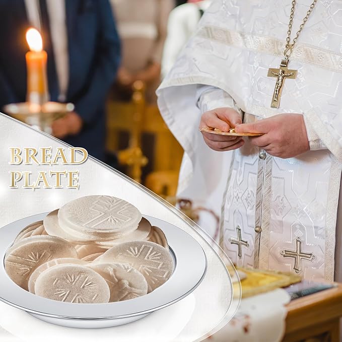 Zhehao 4 Pcs Communion Plates for Church Communion Bread Tray Plate Church Supplies Set Polished Stainless Steel Tray (Silver)