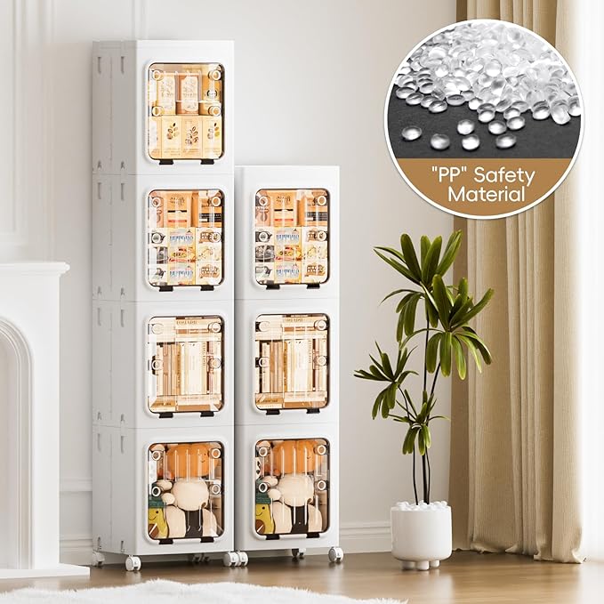 JEKO&JEKO Narrow Bathroom Storage Cabinet, 3-Tier Slim Tall Cabinet Organizer with Wheels, Foldable Plastic Storage for Small Spaces, White