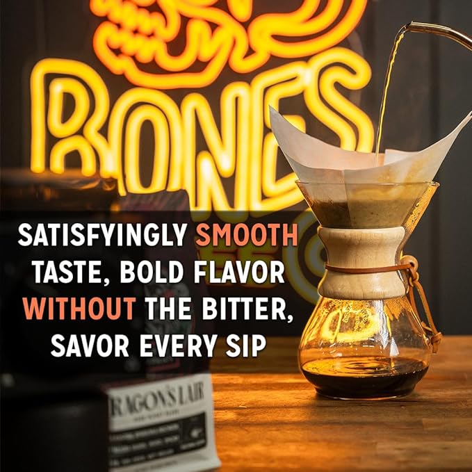 Bones Coffee Company Fallout Valiant Vanilla, Vanilla Wafer Flavored Coffee, Medium Roast Low Acid Arabica Beans Compatible with Auto drip and French Press Coffee Maker, 12 Oz Whole Bean