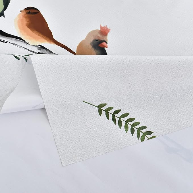 LOHASCASA Farmhouse PVC Tablecloth Spill Proof Plastic Oilcloth Vinyl Washable Wipeable Water Resistant Modern Large Oblong Tablecloth Protector Patio Fall 8ft White Bird 54x84 Inch