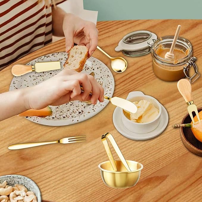 48 Pcs Charcuterie Boards Accessories Butter Spreader Knives Set Stainless Steel Cheese Mini Serving Tongs Spoons Forks Dipping Bowls Toothpick Flags Utensils for Pastry Making Wedding Christmas(Gold)