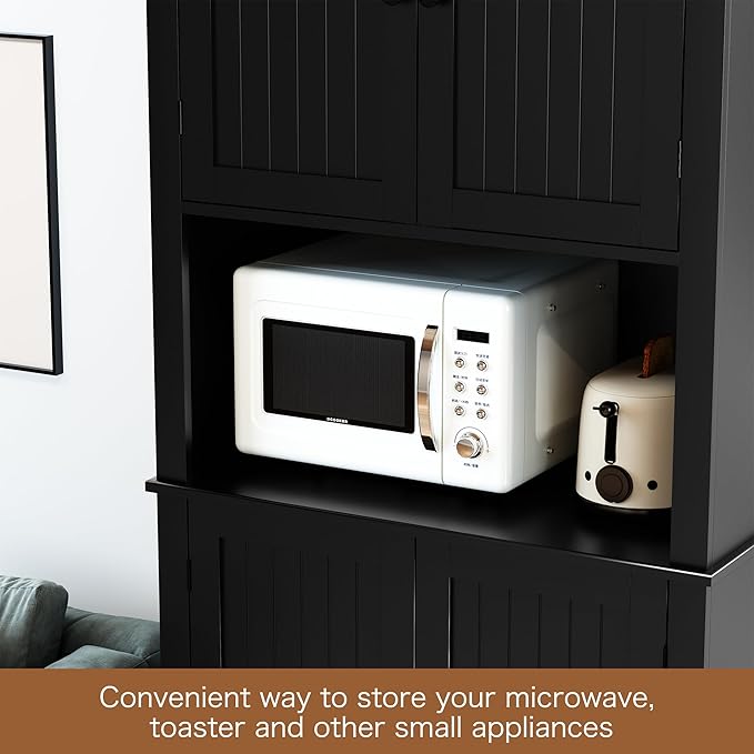 HLR 72" Kitchen Pantry Storage Cabinet, Freestanding Larder Cupboard, Kitchen Hutch Cabinet with Microwave Stand,Utility Pantry with Doors and Shelves for Dining Room, Living Room