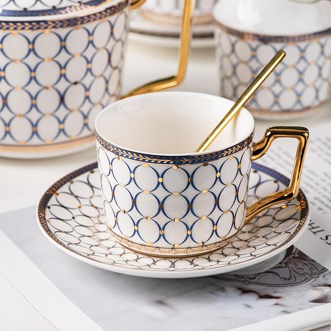 CwlwGO-15 Pieces Porcelain Tea Service Set for 4, Bone China Coffee Tea Sets,Tea Cup Set with Teapot, Sugar Bowl, Creamer Pitcher And Gifts Box, Britain Tea Cups and Saucer Sets For Women,Adults.