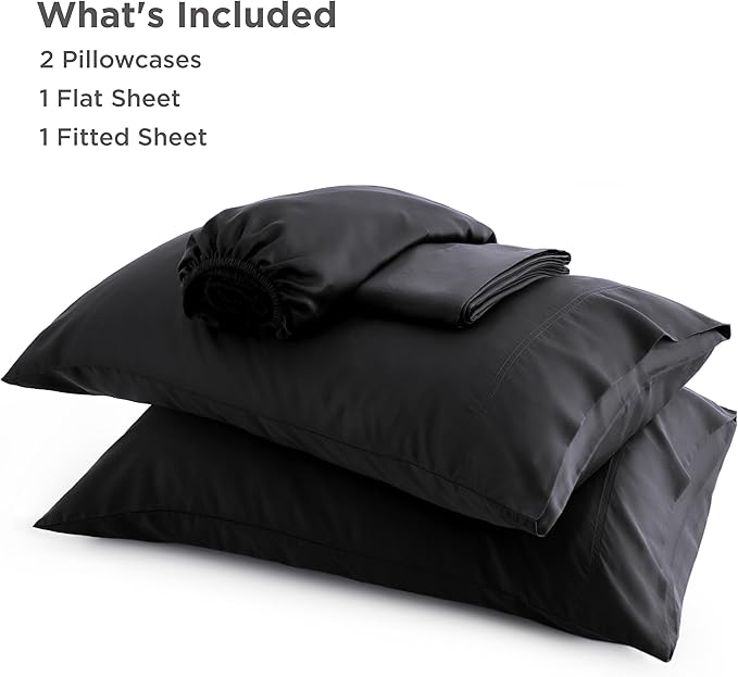 Bedsure Full Size Bed Sheets, Cooling Sheets, Rayon Derived from Bamboo, Breathable & Soft, Deep Pocket Up to 16 Inches, Hotel Luxury Silky Bedding for Hot Sleepers, Black