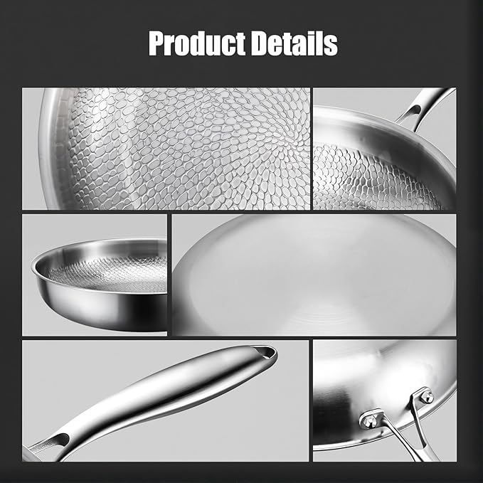 Titanium Hammered Pan Pro with Lid, 2025 New Multifunctional Ultra-Durable Scratch-Resistant Non Stick, Even Heating For Cooking