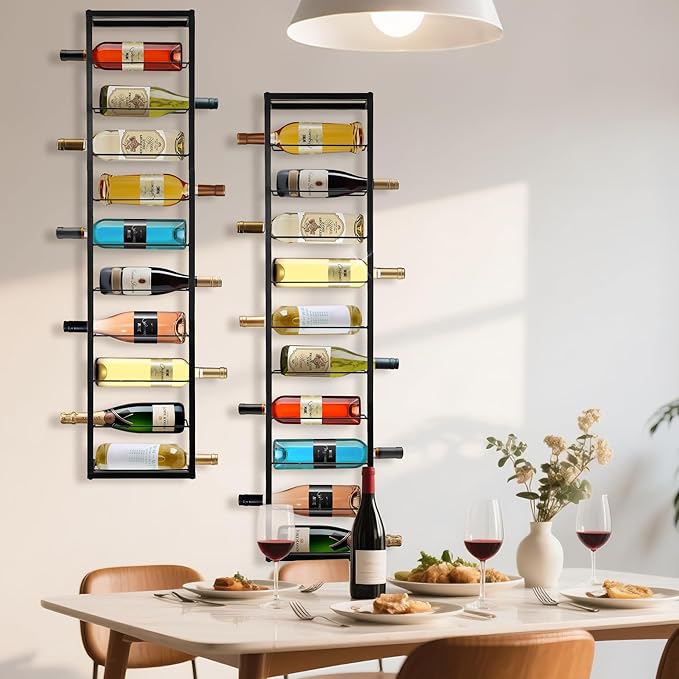 Wall Mount Wine Rack - 10 Bottle Black Metal Wine Bottle Holder for Wall, Wine Bottles Storage Organizer Display Shelf for Home, Bar, Dining Room, Liquor, Kitchen, Wine Cellar
