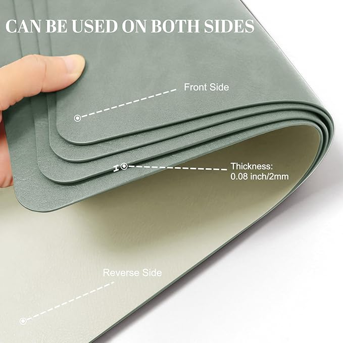 BLESWIN Faux Leather Placemats, Set of 6, 12횞17 Inch -Double Side Texture Color Table Mats, Heat-Resistant, Waterproof and Oil-Resistant, Suitable for Dining Room, Kitchen, Party, Outdoor -Green&White