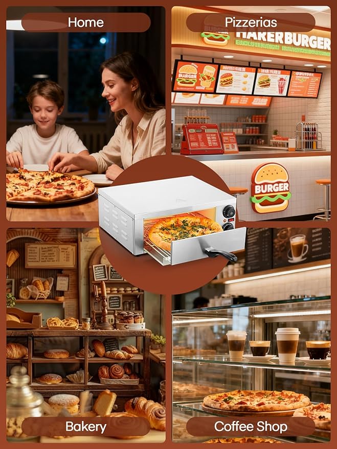 Pizza Oven Indoor, 12 Inch Electric Pizza Ovens with 662??Max Temp, 1800W Pizza Maker for Home with Alert Timer, Pizza Cooker Machine Suitable for Both Home and Commercial Use