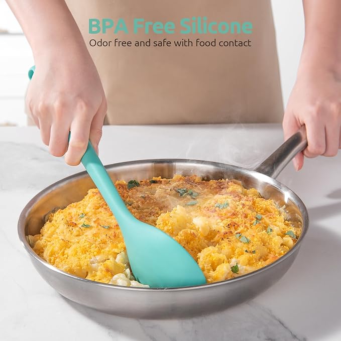 13.3" Solid Cooking Spoon: U-Taste 600쨘F Heat Resistant Kitchen Mixing Spoon, Food Grade Nonstick Long and Large Rubber Soup Utensil for Serving, Stirring, Basting, for Pot Cookware (Aqua Sky)