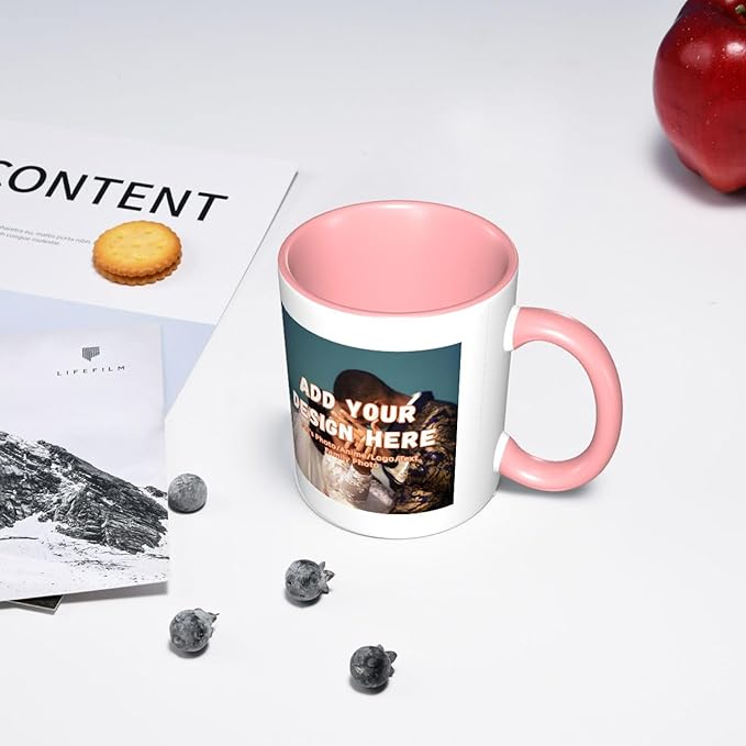 Customizable Mugs and Coffee Cups with Various Creative Designs Customize Your Photos Images Texts Partial or Full-Size Printing (Partial, Pink)