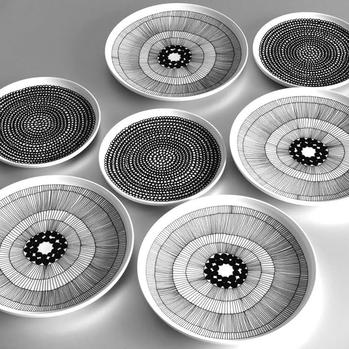 MARIMEKKO Oiva Siirtolapuutarha Dinner Plate ??Refine Your Kitchen D챕cor with Our Iconic Black & White Stoneware ??Stylish White Porcelain Dinner Plates to Elevate Your Dining Experience (10??