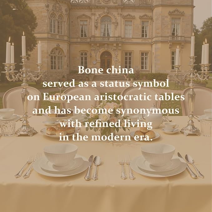 KINGSTONE Bone China Dinnerware Set, 12-Piece White Lightweight Porcelain with Textured Design Service for 4, Plates, Bowls, for Family Dining, Restaurants, Gifting竊똌icrowave and Dishwasher Safe
