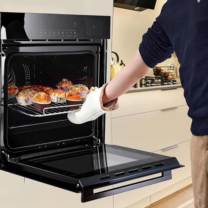 24" Built-in Single Wall Oven, 2.5 Cu.Ft (70L) Capacity - Electric Oven with Steam Bake, Air Fry & 3D Convection, Touch Controls, Timer, Safety Lock, Triple-Layer Glass Door, 3000W 240V, Black
