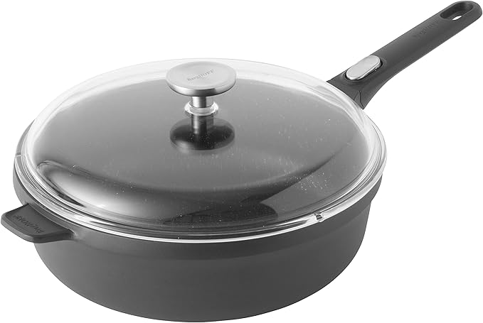 BergHOFF GEM Non-Stick 11" Saut챕 Pan 4.6qt., Stay-Cool Detachable Handle, Glass Lid, Ferno-Green, Non-Toxic Coating, Ovensafe