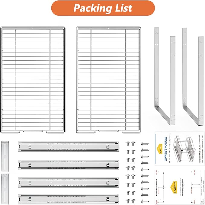 ROOMTEC Individual Pull Out Cabinet Organizer (11쩍" W x 21쩍" D), 2 Tier Spice Rack Organizer for Cabinet, Slide Out Drawer Pantry Shelf Organization and Storage for Kitchen Bathroom