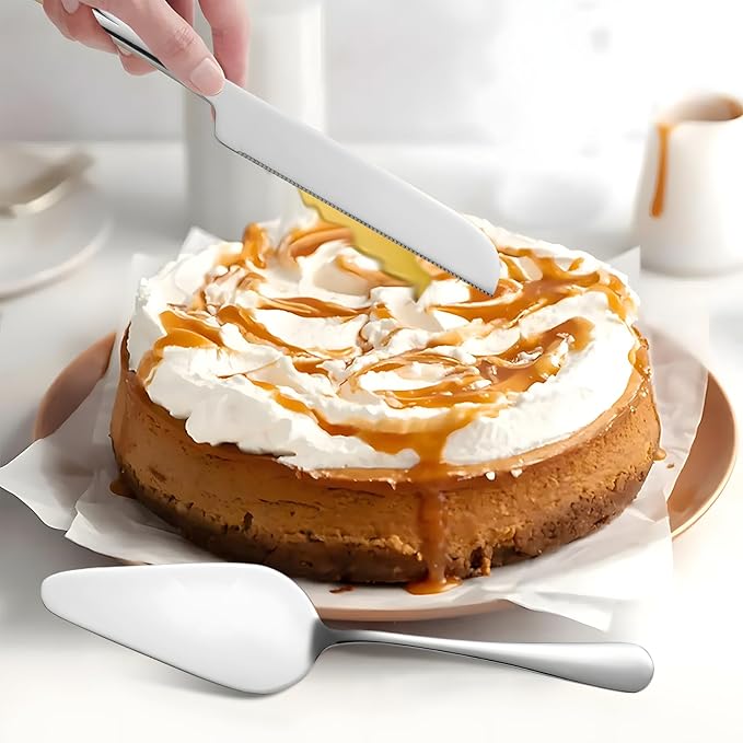 Silver Cake Cutting Set for Wedding, Premium Stainless Steel Cake Knife, Premium Cake Cutter set is Great for Birthdays, Anniversary Parties, and Christmas.Perfect for any celebration
