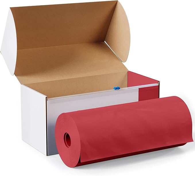 Party Solids 54 Inch X 100 Feet Red Plastic Table Cover Roll in A Cut - to - Size Box with Convenient Slide Cutter. Cuts Up to 12 Rectangle 8 Feet Plastic Disposable Tablecloths