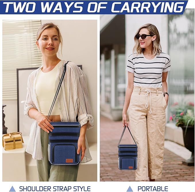 ZRSUN Insulated Lunch Bag for Women Men, Reusable 3 Layers Lunch Box Women, Expandable Reusable Water-resistant Lunch Box for Work Travel Office Picnic Hiking (Navy Blue)