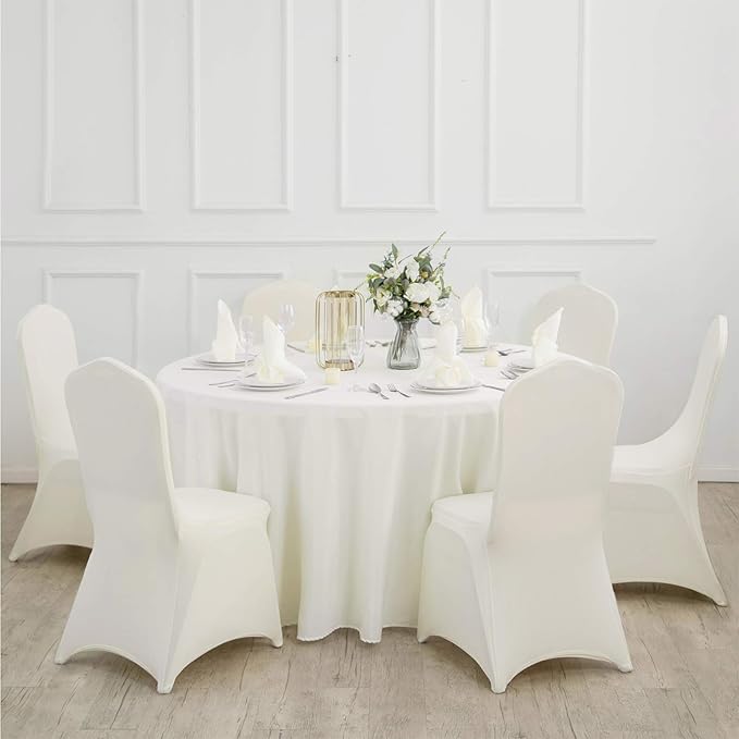 6 Pack Ivory Round Tablecloths 132 Inches Table Cloth Stain and Wrinkle Resistant Washable Polyester Table Cover Fabric for Party, Wedding,Dining,and Banquet Decoration