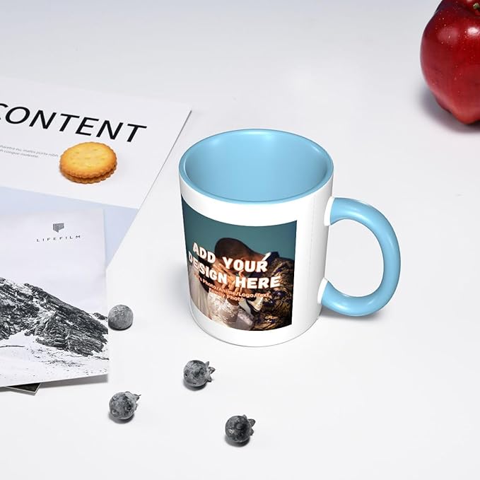 Customizable Mugs and Coffee Cups with Various Creative Designs Customize Your Photos Images Texts Partial or Full-Size Printing (Partial, Sky Blue)