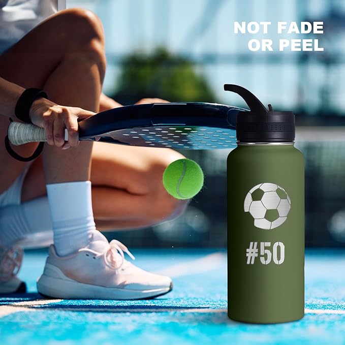 Personalized Laser Engraving Custom Water Bottle Print in USA 32oz Double Wall Stainless Steel Leakproof Wide Mouth Cup with Flip Straw