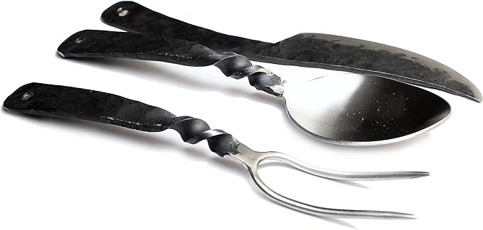 Handforged Medieval Cutlery Set - Stainless Steel Knife, Fork and Spoon Set - Includes Genuine Leather Utensil Pouch