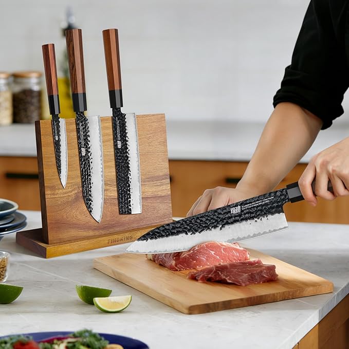 FINDKING Dynasty Series 4PCS Kitchen Knife Set, Professional Japanese Chef Knife Set, 9Cr18MoV High Carbon Steel Blade, African Rosewood Octagonal Handle, for Meat, Fruits, Vegetables