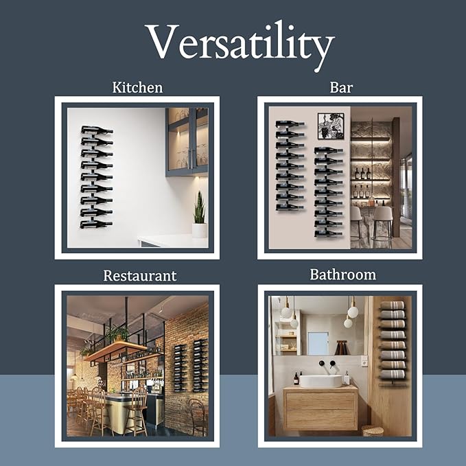 9-Bottle Black Metal Wall Mounted Wine Rack ??Modern Industrial Wine Bottle Storage Organizer for Home Bar, Kitchen, Dining Area & Wine Cellar
