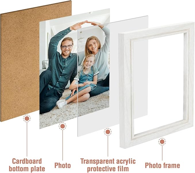 4x6 Four Picture Frame 4 Hinged Photo Frame with 4 Openings, Natural Wood Foldable Photo Frame with High Definition Acrylic for Birthday Father's Day Christmas Gift, Rustic Desk Family Picture Collage, White