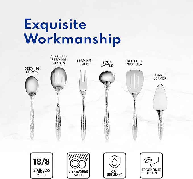 New Star Foodservice Mars Collection, Stainless Steel, 18/8 Hammered Hollow Handle Serving Spoon, 12.8-Inch