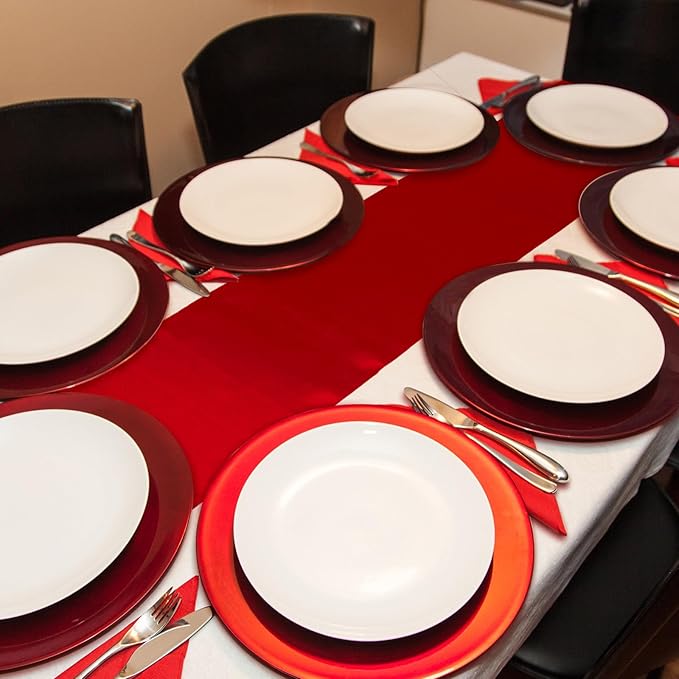 Bencailor 12 Pcs Red Satin Table Runner Bulk 12 x 108 Inches Long Table Runners Bright Smooth Fabric Tablecloth for Wedding Banquet Birthday Valentines St Patrick's Day Party Decorations