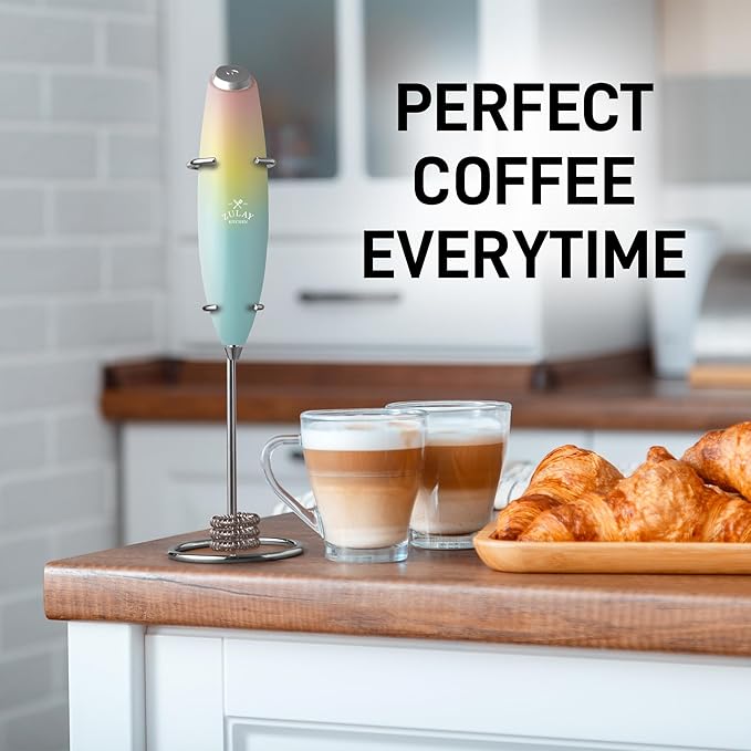 Zulay Kitchen Patented Tornado Triple Whisk Milk Frother with 4 Duracell Batteries ??Handheld Foam Maker for Coffee, Lattes, Matcha & Hot Chocolate ??Rich, Creamy Froth in Seconds