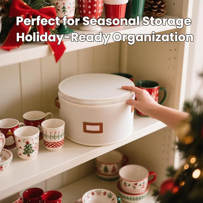 HOMELUX THEORY Hard Shell China Storage Containers, 5pc Ivory Mug & Plate Storage Box, Kitchen Storage Bins With Lids, Heavy Duty Moving Box with Handles for Dishes, Glassware, Stemware, Cup & Mug