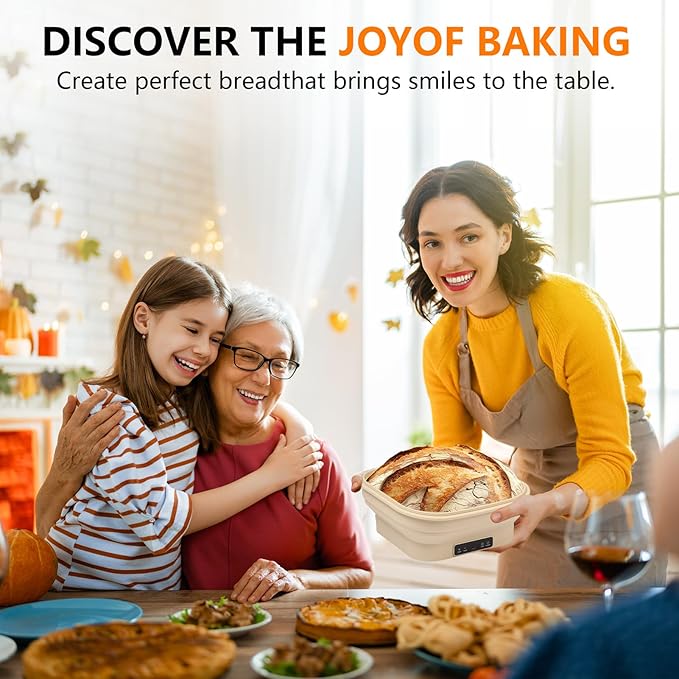 Upgrade Heating Sourdough Bread Proofing Basket Set, Electric Thermostatic Silicone banneton bread proofing basket,Sourdough bread baking supplies,11 Inch Square Foldable Sourdough Proofing Bowl