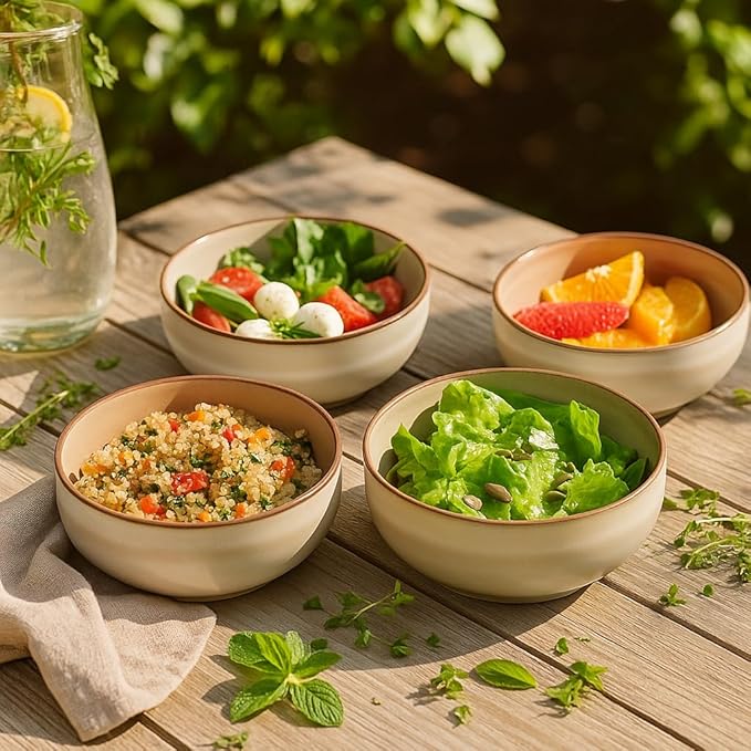 Ceramic Cereal Bowls Set of 4-21 oz Stoneware Bowls for Soup, Salad, Dessert or Ice Cream - Stackable, Dishwasher & Microwave Safe, Small Rustic Bowls for Kitchen -Terracotta/Reactive Glaze