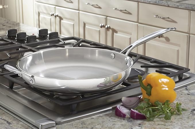 Cuisinart 722-30H Chef's Classic Stainless 12-Inch Open Skillet with Helper Handle,Stainless Steel