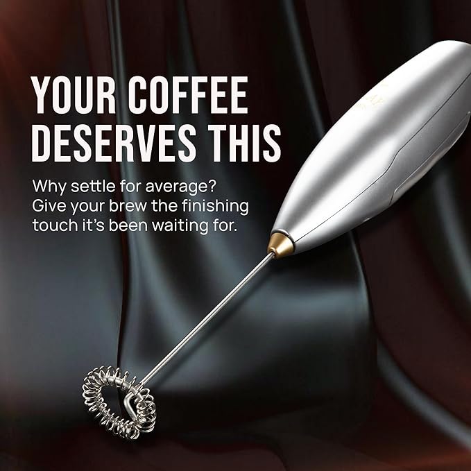 Zulay Kitchen Executive Series Luxury Gift Milk Frother with 4 Duracell Batteries ??Handheld Electric Foam Maker for Coffee, Lattes & Hot Chocolate ??Deluxe Finish, Ultimate Gift for Coffee Lovers