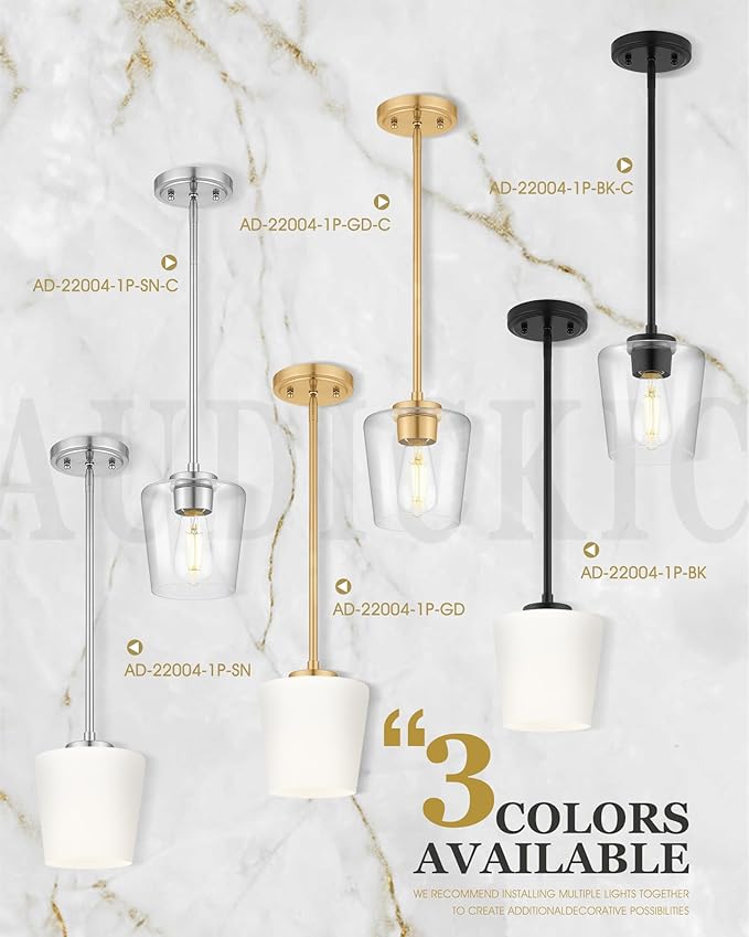 Black Pendant Lights Kitchen Island, 6" Hanging Lights Fixtures with Clear Glass Shade, Modern Kitchen Pendant Lighting Over Island for Dining Room, AD-22004-1P-BK-C