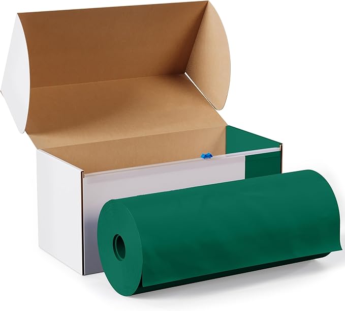 Party Solids 54 Inch X 100 Feet Dark Green Plastic Table Cover Roll in A Cut - to - Size Box with Convenient Slide Cutter. Cuts Up to 12 Rectangle 8 Feet Plastic Disposable Tablecloths
