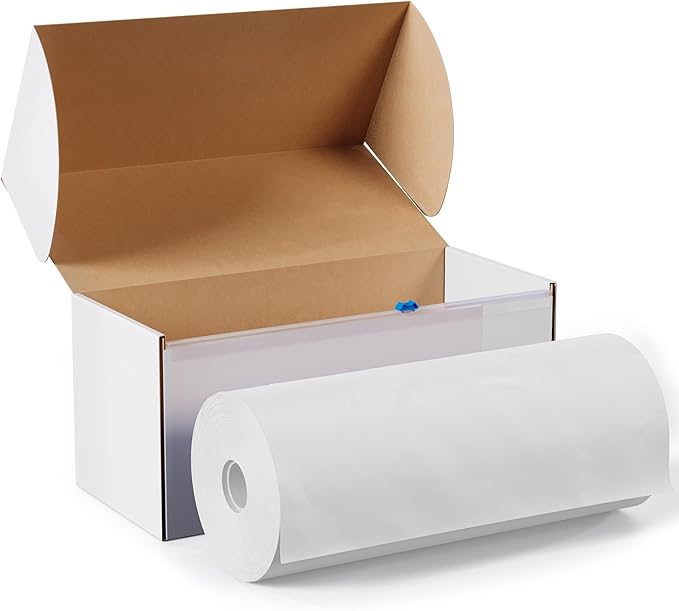 Party Solids 54 Inch X 300 Feet White Plastic Table Cover Roll in A Cut - to - Size Box with Convenient Slide Cutter. Cuts Up to 36 Rectangle 8 Feet Plastic Disposable Tablecloths