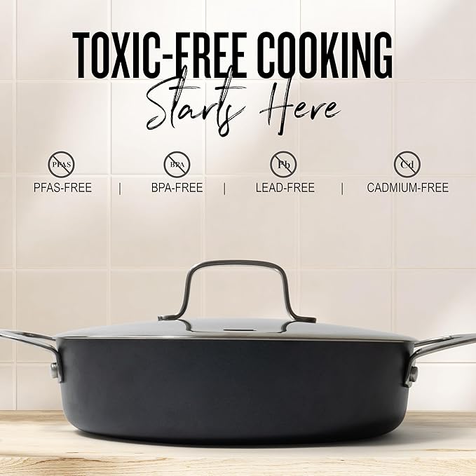 Alva Maestro Cookware Set 3-Piece Set - Nonstick Ceramic Frying Pan and Saute Pan with Lid - Oven Safe, Easy to Clean and Made without PFAS, PFOA & PTFE - Induction and All Stovetop Compatible