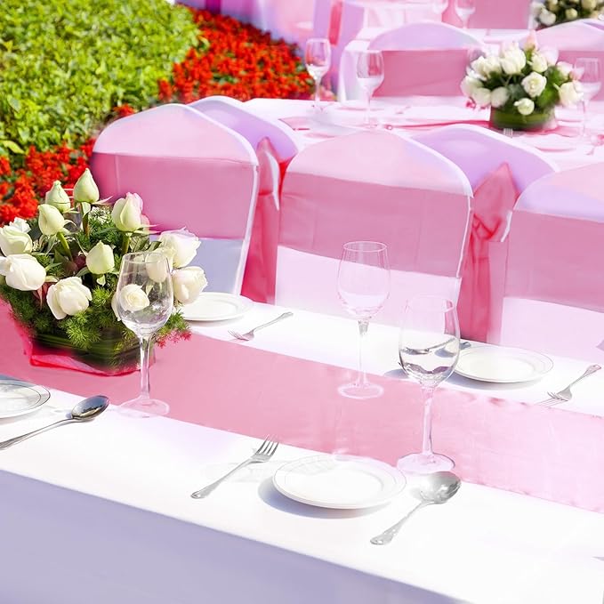 Bencailor 24 Pcs Pink Satin Table Runner Bulk 12 x 108 Inches Long Table Runners Bright Smooth Fabric Tablecloth for Wedding Banquet Birthday Valentines St Patrick's Day Party Decorations